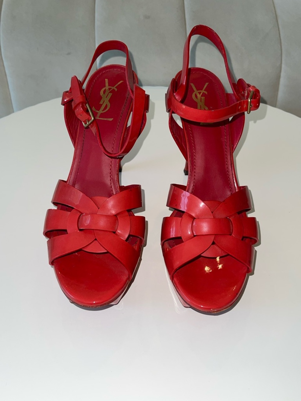 Saint Laurent (YSL) Tribute Sandal Heels – Red Patent – Size 41